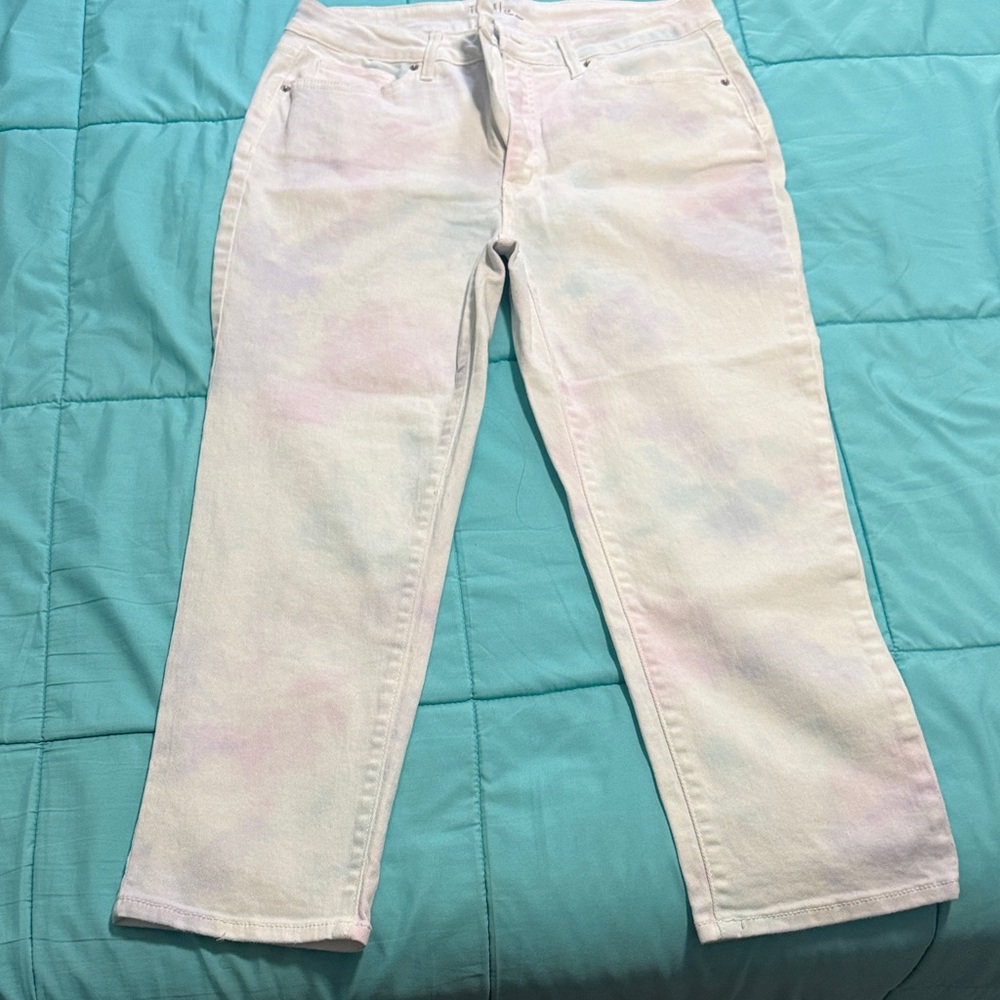 Time and Tru Women’s Straight Jeans - White with Pastel Accents